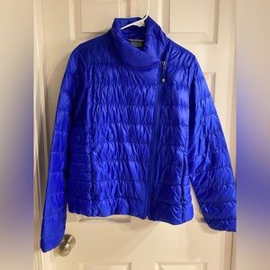 Athleta Royal Blue Puffer Down Jacket with Asymmetrical Zipper